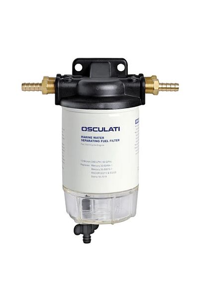 OSCULATI Filtru universal separator apă-combustibil, 192-410 l/h, 10 microni, suport din aluminiu, cartuș standard