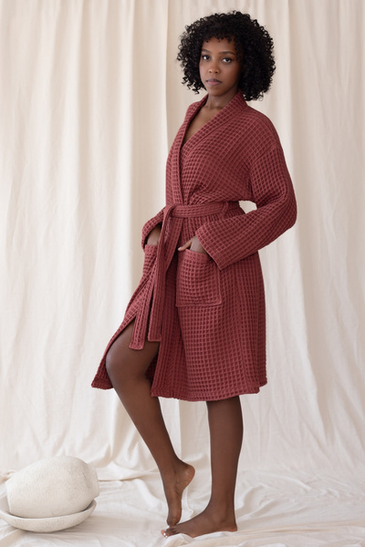 vivamaison 100% Cotton Unisex Kimono Bathrobe with Pockets Waffle Weaving Quick Dry and Color Options