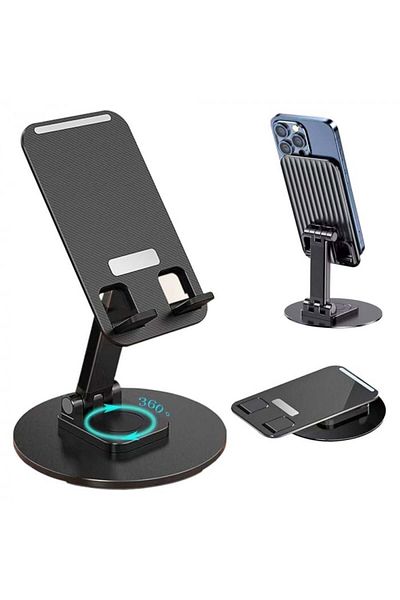BRACKET Suport pliabil pentru telefon, rotație la 360°, înălțime reglabilă, compatibilitate universală, portabil, negru/alb
