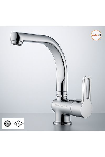 Badem10 Premium Single Lever on Off Chrome Swan Sink Faucet Wall Mounted Fixture Modern with Hot Cold Adjustment