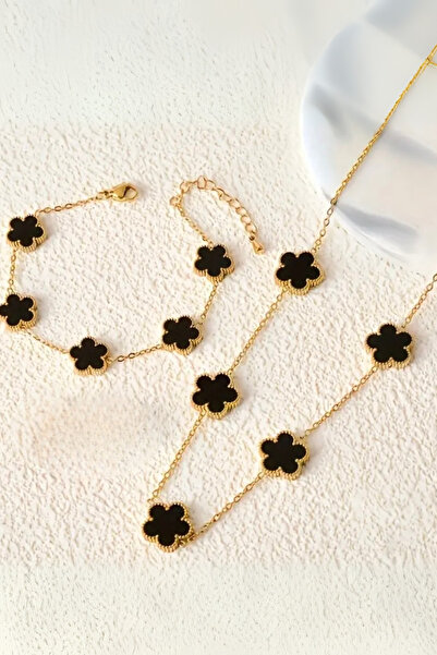 rufhomedesign Yonca Bileklik Kolye Set 2’li 316L Çelik Modern Takı