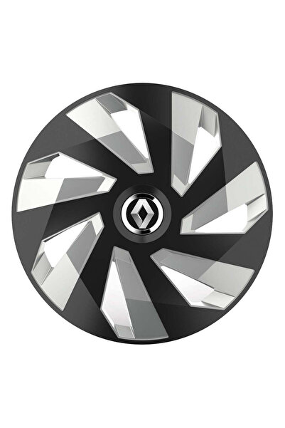 Autohelix MSA Set de 4 capace pentru roți, potrivite pentru jante R15, pentru Renault, model vector negru și argintiu