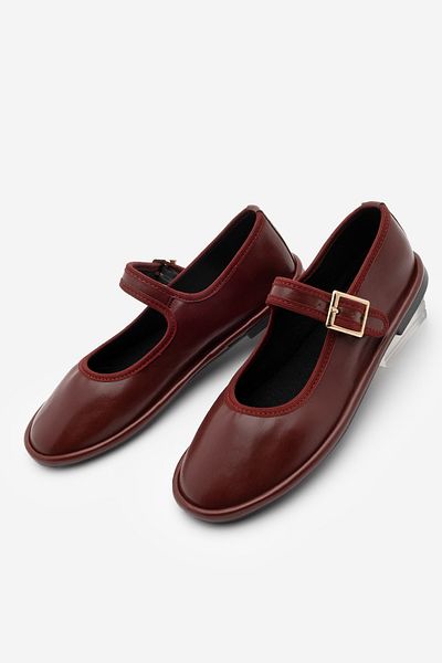 Marjin Women's Strappy Ballerina Lunari Claret Red