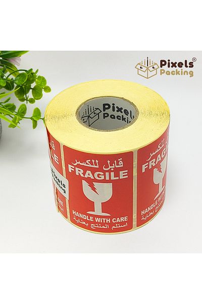 PixelsPackaging Pixel Packaging Fragile Warning Label Roll Rectangular Design 1000 Labels Safe Shipping 15x10cm