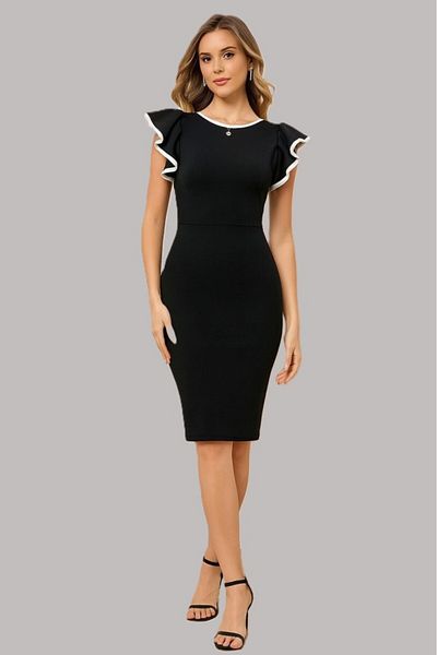 Kokosh moda Rochie de damă cu mânecă scurtă, cu decolteu, cu fantă, din crepon importat, rochie elegantă și confortabilă de vară