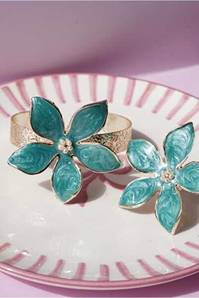 AŞIK ACCESSORIES مجموعة سوار وخاتم على شكل زهرة خضراء