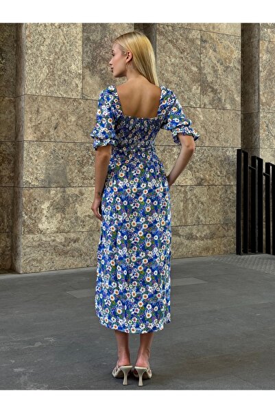 Tubik Rochie Gipeli cu model floral cu guler pătrat pentru femei