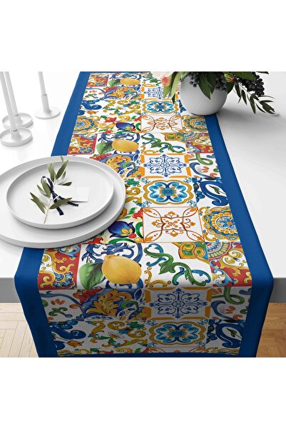 güzelmağaza Çini Desen Dijital Baskı Çift Kat Dikişli Mutfak Bahçe Yemek Masa...