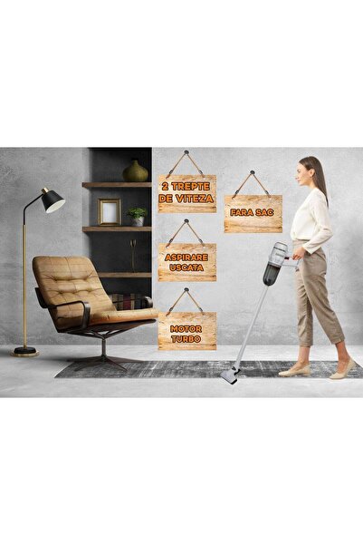 Hausberg Aspirator vertical 2 in 1 HB-2024AB, fara sac, aspirare uscata, 2 viteze, turbo, 0.7 L, 800W, Alb