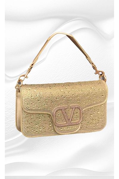 Generic Garavani leather Embellished crossbody with top handle and chain and crystal