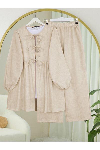 Modamorfo Tie-Up Wide Leg Double Suit - Stone