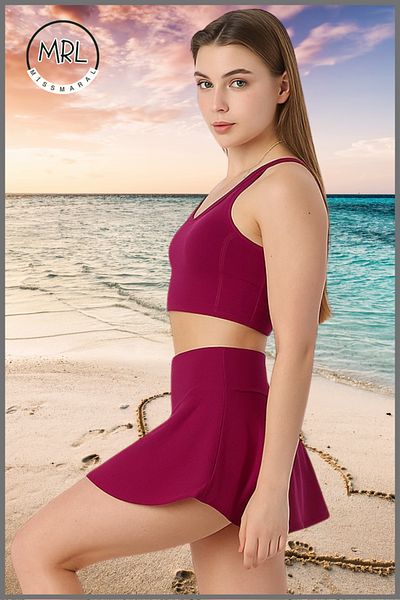 missmaral Pantaloni scurți pentru femei Costum de baie cu fustă Set Top Crop Fix Pad Țesătură cu uscare rapidă Costum de îmbrăcăminte de plajă