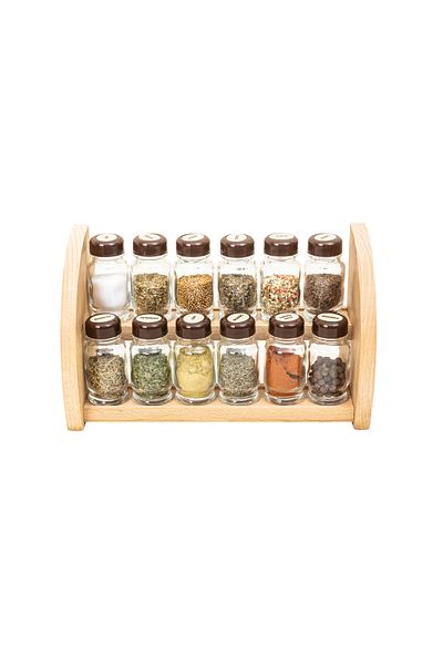 Z-Tools Set de 12 sticle de condimente cu suport din lemn, 30x18x12cm, / EXT9958