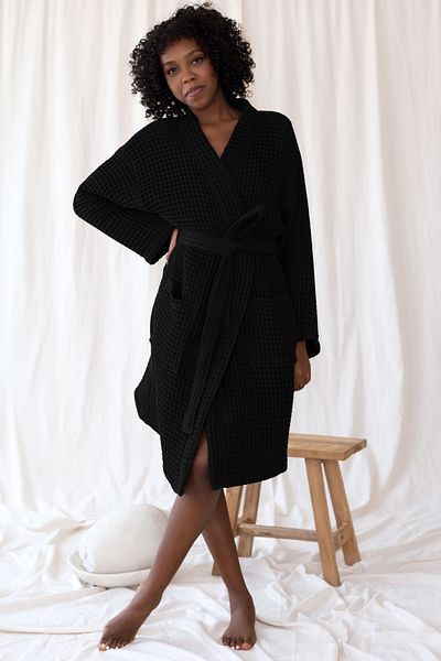 vivamaison Halat de baie kimono unisex din bumbac 100% cu buzunare țesut cu vafe, uscare rapidă și opțiuni de culoare