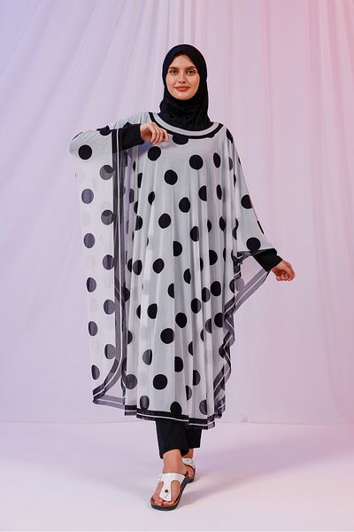 tarzınısec Kimono Pareo - Hijab Pareo - Polka Dot White 240X135 cm