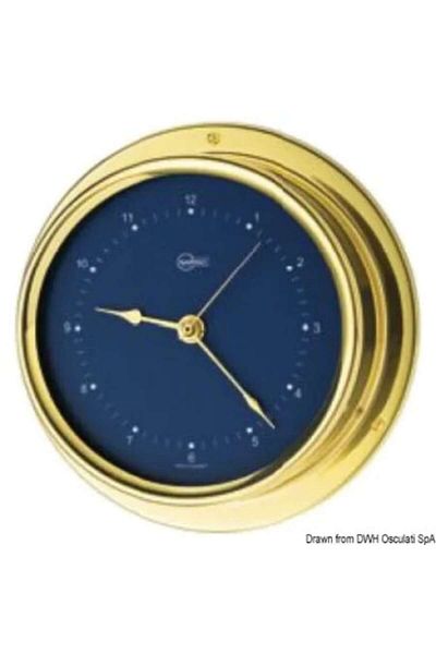 OSCULATI Barigo Regatta Quartz Clock, Polished Brass Body, Blue Dial, 100mm Dial Diameter