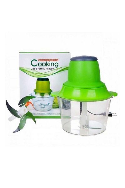 divendi-ro Mini chopper for vegetables, fruits, meat, 250W, capacity 1.8L, 24.2x18x18 cm, green-transparent