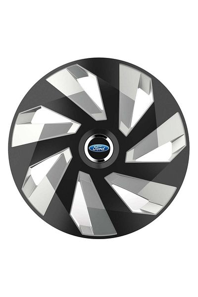 Autohelix MSA Set de 4 capace pentru roți, potrivite pentru jante R16, pentru Ford, model vector negru și argintiu