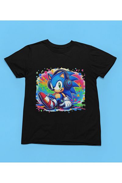 MAGORS Tricou pentru copii cu imprimeu SONIC Style-X, 100% BUMBAC, NEGRU, ALB, ROȘU, GALBEN