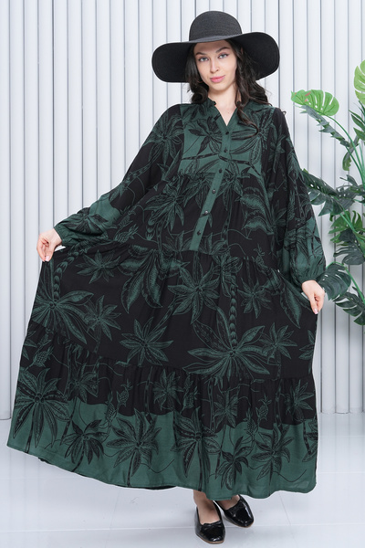 EL jadida Γυναικείο Μοτίβο Plus Size Βισκόζη Χιτζάμπ Φόρεμα Χακί