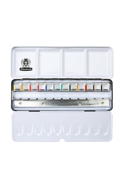 Schmincke Akademie Aquarell Taş Tablet Sulu Boya Seti Yarım Tablet 12 Renk Metal Kutu