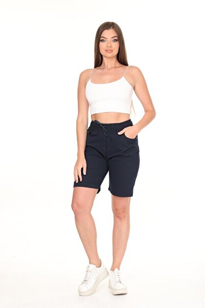 EYLÜLXXL KADIN YÜKSEK BEL BELİ LASTİKLİ ŞORT GABARDİN KUMAŞ LİKRASIZ