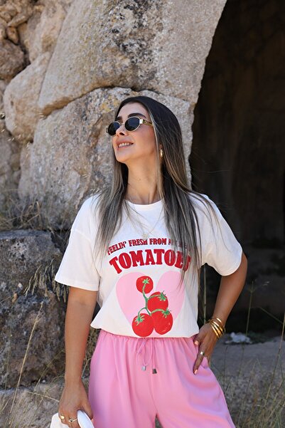 bytugcekaya Ecru Tomato Štampano majica