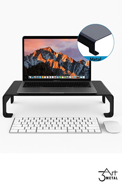 3art Metal Metal Monitör ve Laptop Yükseltici Stand – Bilgisayar Altlığı – Mat Siyah Masaüstü Organizer