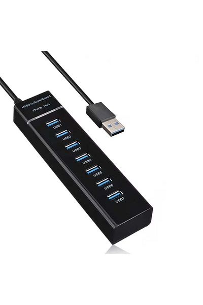 divendi-ro Hub with 7 USB 3.0 SuperSpeed Ports, 5 Gbps, LED, Plug&Play, 1.2m Cable, 15 x 3.7 x 2.5 cm, Black