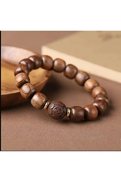 ORGANICYOU QUINGDA Sandal Ağacı Tesbih Bilekliği, Rahat Ahşap Boncuklu Bileklik Erkekler ve Kadınlar