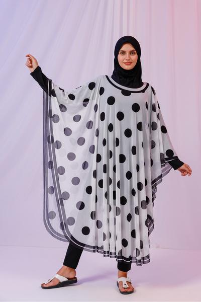 tarzınısec Kimono Pareo - Hijab Pareo - Polka Dot White 240X135 cm