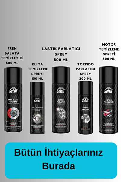Selsil Oto Bakım Temizlik Seti Lastik Parlatıcı Uyumlu Torpido Parlatıcı Klima Temizleme Araç TemizlemeSeti