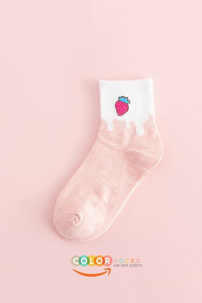 Color Socks 1 Pair of Strawberry Patterned Women's College Socks