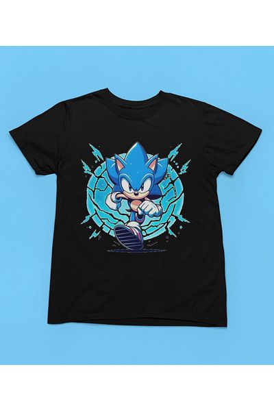 MAGORS Tricou pentru copii cu imprimeu SONIC Style-X, 100% BUMBAC, NEGRU, ALB, ROȘU, GALBEN