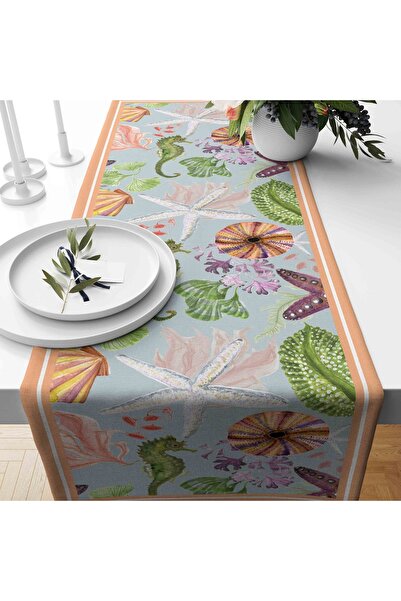 güzelmağaza Marine Desen Dijital Baskı Çift Kat Dikişli Mutfak Bahçe Yemek Ma...