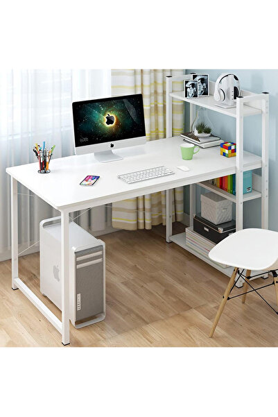 AGD Computer Desk with Storage Shelves Home Office Desk with Bookshelf Study Writing Table Corner De