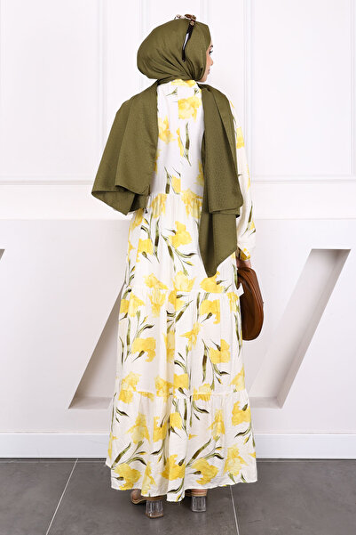 İmajButik Κίτρινο φόρεμα με μοτίβο με μισό κουμπί