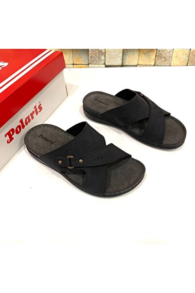 Polaris Yeni Sezon Orijinal Rahat Ortopedi Dikişli Taban Siyah Erkek Terlik