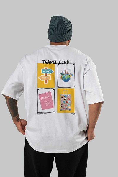 Ankhises Travel Club Back Printed Oversize T-Shirt Men Women 100% Cotton Crew Neck T-Shirt