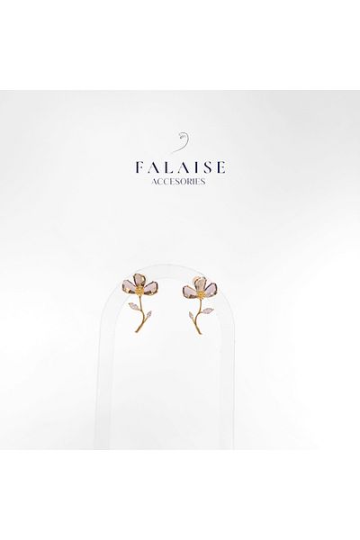Falaise Accessories BROWN SWAROWSKI STONE DANGLE FLOWER EARRING