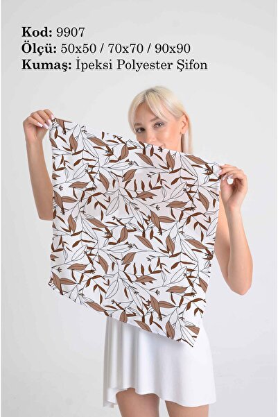 DESENİX وشاح منقوش بأوراق الشجر |   50x50 - 70x70 - 90x90 سم |   شيفون بوليست...