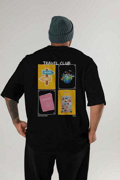 Ankhises Travel Club Back Printed Oversize T-Shirt Men Women 100% Cotton Crew Neck T-Shirt