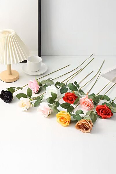 Buka Shops Beyaz - Elegans Renkli Yapay Gül Serisi Tek Dal Gül Koleksiyonu - 50 cm