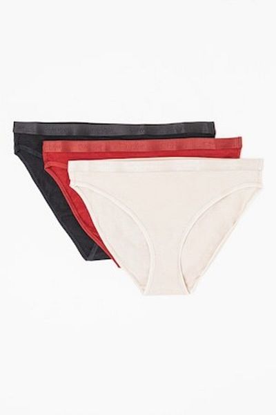 Calvin Klein , Set of cotton-blend panties - 3 pairs, Red, Black, Beige, S