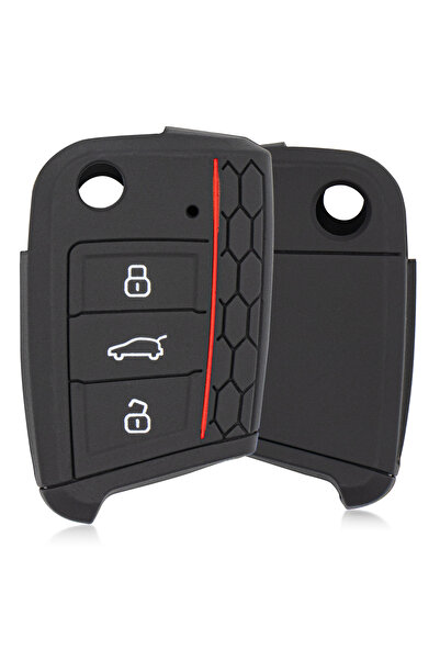 Rem Anahtar Oto Elektronik Anahtar غطاء مفتاح سيليكون بولو تيجوان 3 أزرار - أسود