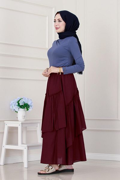 Sevitli Layered Botto Voile Skirt-Claret Red