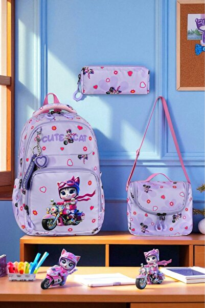 Shopiolog Girl's Primary School Orthopedic Set of 3 Pen Holder Lunch Bag with...