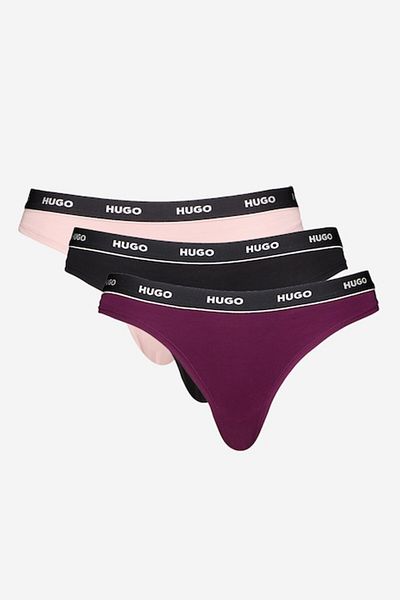 HUGO , Set de chiloți tanga cu logo - 3 perechi, Negru, Violet, Roz deschis, L