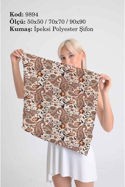DESENİX وشاح منقوش بنقشة زهرية وبيزلي عرقية |   50x50 - 70x70 - 90x90 سم |   شيفون بوليستر حريري