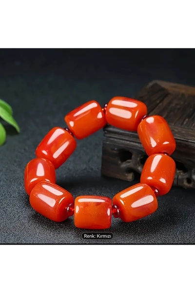 ORGANICYOU Zhous Ziquexsite Vintage Inspired Red Amber Beaded Bracelet with Elastic Cord